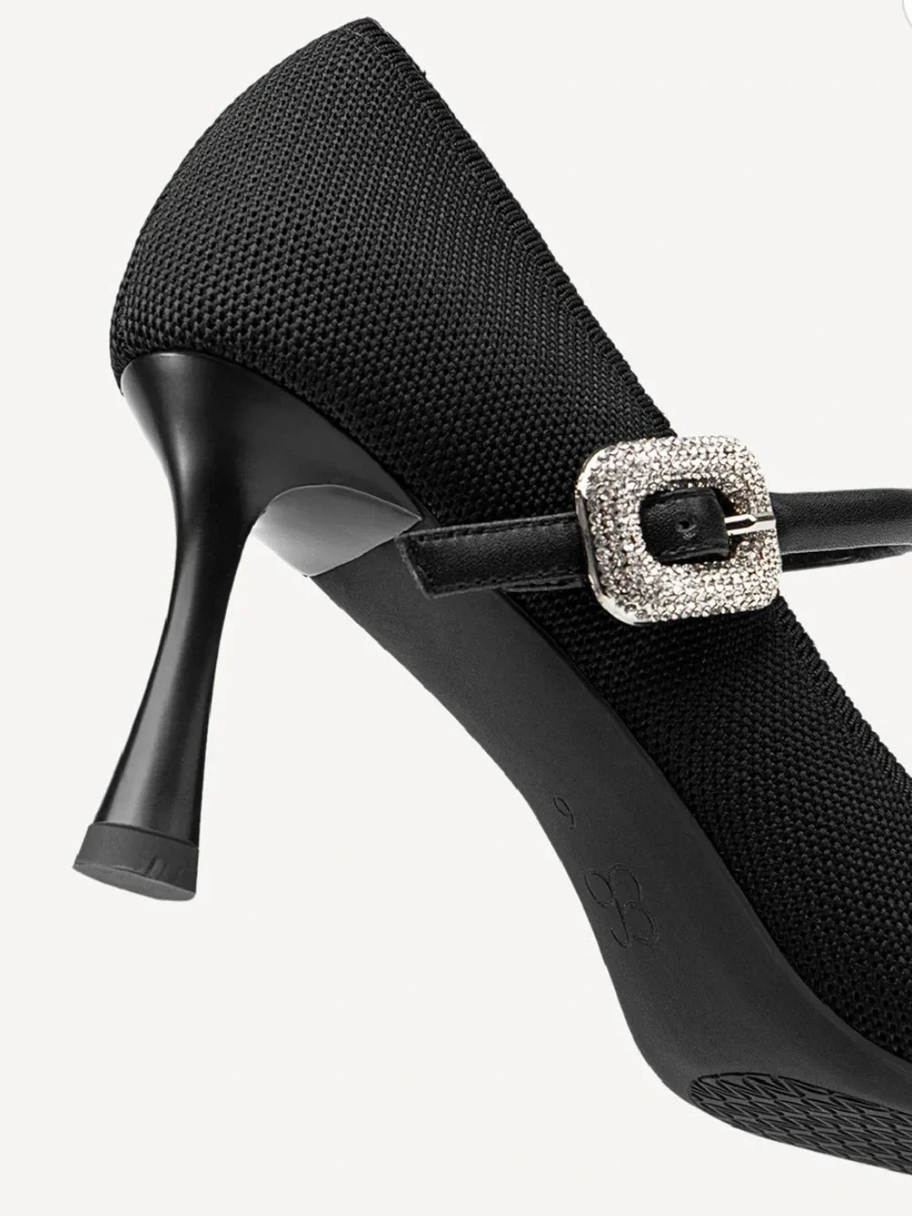EternalPace Shimmer Buckle Pointed Toe Heeled Pump - Black- NEW Never Worn - Picture 4 of 5
